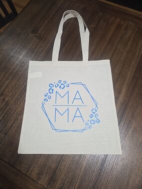 Canvas Tote Bag with "MAMA" Blue Graphic